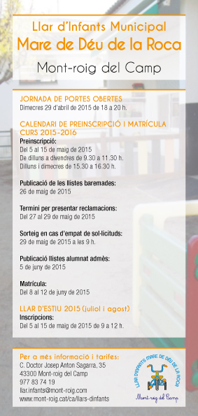 Calendari preinscripcions i matrícula Llar d'infants M. D. Roca