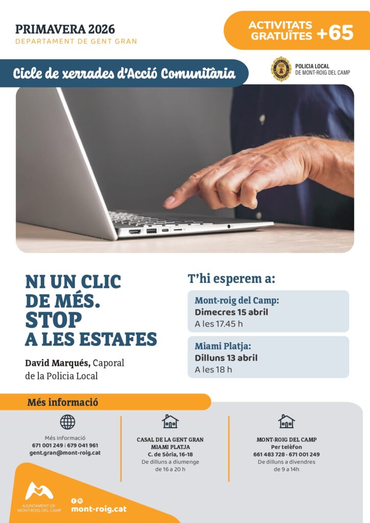 Cicle de xerrades d'Acció Comunitària: Ni un clic més. Stop a les estafes